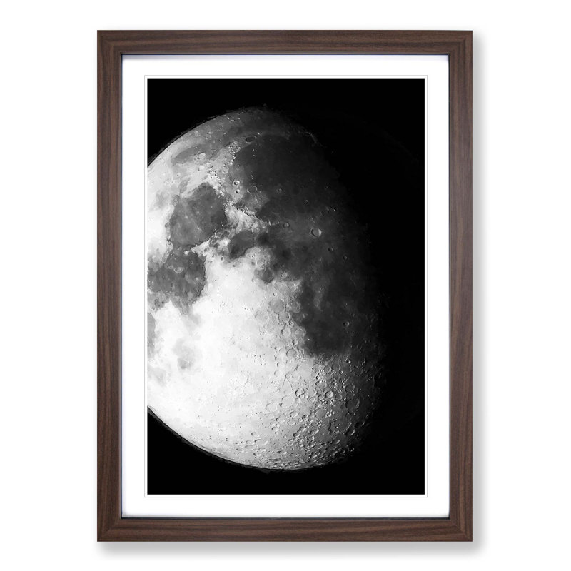 Moon Craters - Picture Frame Graphic Art Print, 36cm H x 27cm W x 2cm D, Walnut Framed