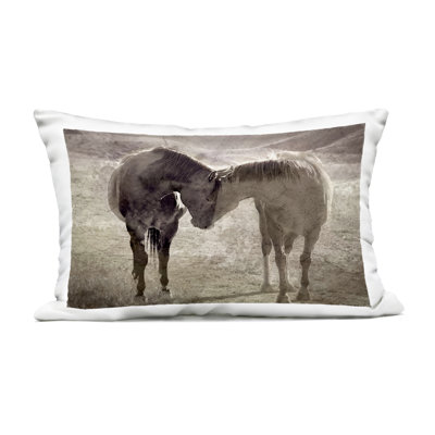 Muted Horse Pair Hugging Design by Steve Toole Outdoor Printed Pillow