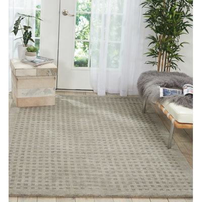 Tapis gris en laine tissé à la main Plaid