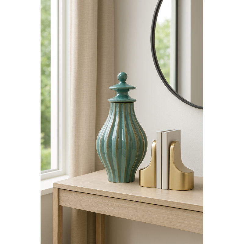 Grand pot en céramique avec couvercle Modern Modern, Bleu, Hauteur totale - 15 po