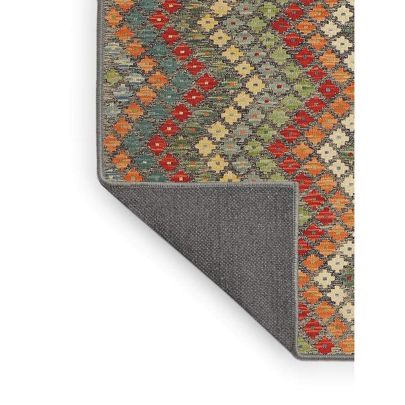 Tapis vert marine / orange Delle, Rectangle 5 pi x 7 pi