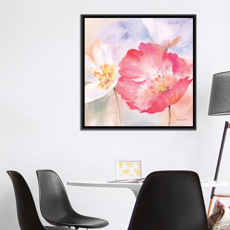 «Watercolor Poppy Meadow Pastel II», reproduction sur toile, H 18 po x l 18 po x P 1,5 po, Toile avec cadre noir
