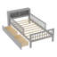 Lit simple avec support de tête de lit, deux tiroirs sous le lit, garde-corps à trois côtés pour plus de sécurité, gris-10941786