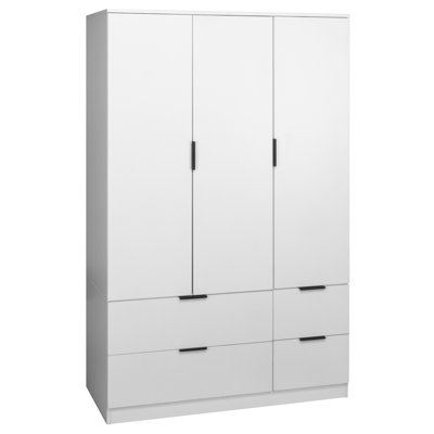 Modern 3 Door 4 Drawer Wardrobe with Hanging Space for Bedroom Storage & Organisation