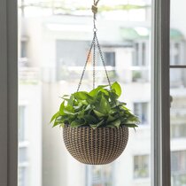 Wall and Railing Hanging Planters with S Hooks,Large Plastic Pots, Indoor  and Outdoor Half Round Plant Holders for Fence, Balcony or Rails, Display