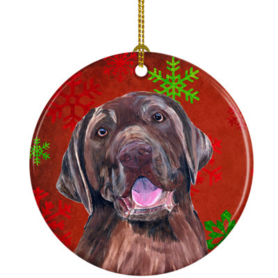 Ornement figurine suspendue en céramique labrador flocons de noël