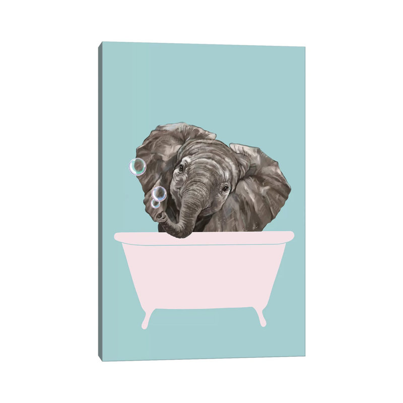 Baby Elephant in Bathtub 1 Piece Wrapped Canvas Wall Art, 66.04 cm H x 45.72 cm W x 3.175 cm D