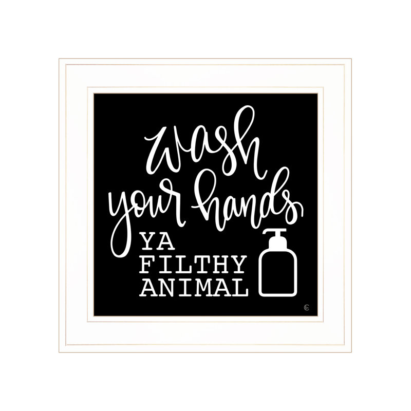 «Wash Your Hands», art mural encadré pour le salon et la maison par Fearful Made Creations, Blanc / or