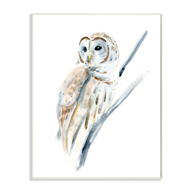 Soft Arctic Owl Perched on Minimal Branch Oversized Wall Plaque Art by Annie Warren