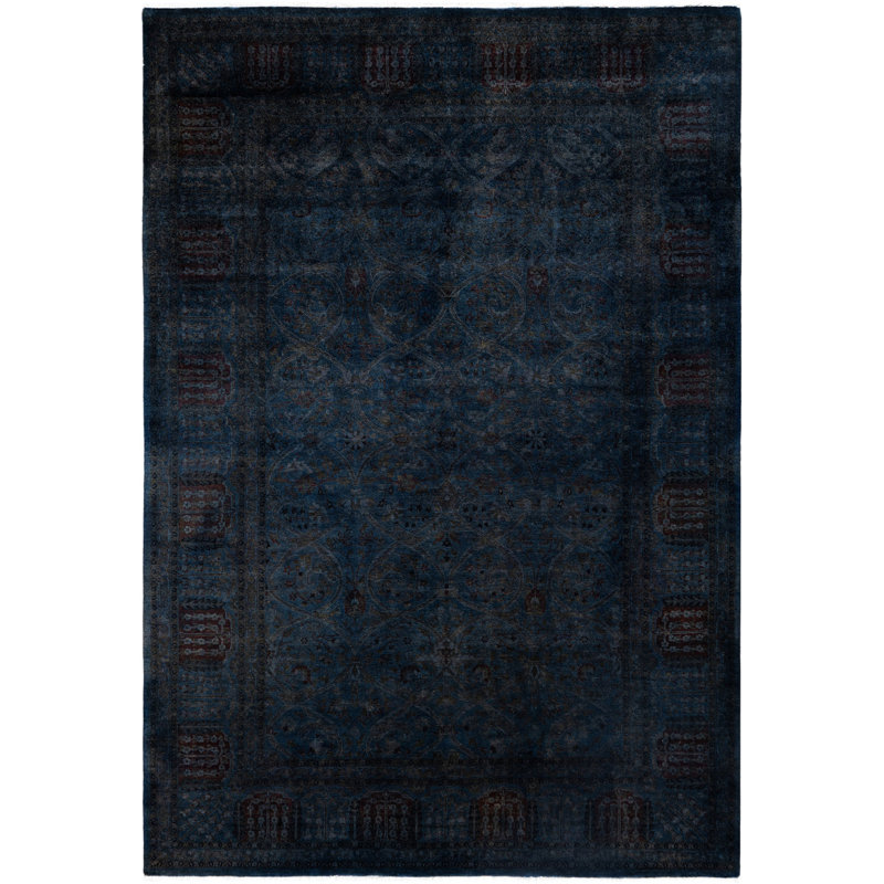 Tapis unique noué à la main Rachal - noir, 6 pi 1 po x 8 pi 9 po