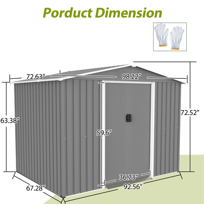 8x6 FT All-Weather Metal Outdoor Tool Storage Shed , Metal Foundation, Lockable Sliding Doors