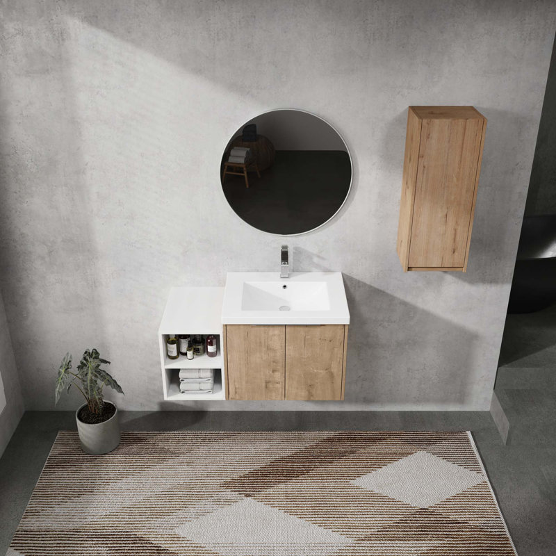 Meuble-lavabo mural avec lavabo et armoire latérale, portes à fermeture douce, armoire combinée, 36"