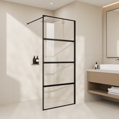 2 in 1 35" x 76" Fixed Framed Bathtub Screen & Walk-In Shower Screen with 8mm SGCC Tempered Glass, Nano Easy-Clean Coating, Adjustable Support Bar, Matte Black