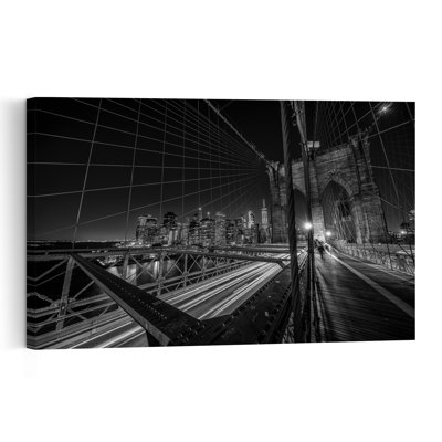 Pont de Brooklyn et lumières de la ville - Affiche d'art mural abstraite et contemporaine représentant une architecture urbaine
