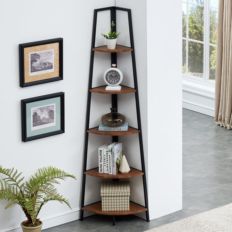 Mel 72'' Tall 5 Tier Corner Bookcase, Brown