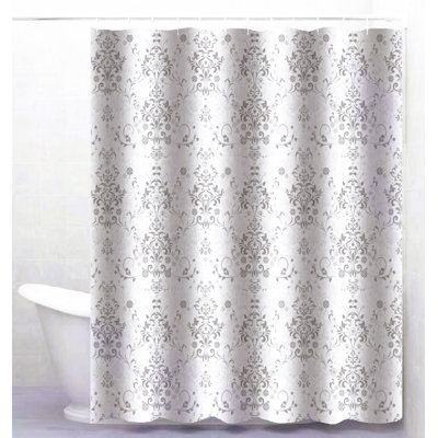 Rideau de douche en polyester + crochets métalliques - Gris