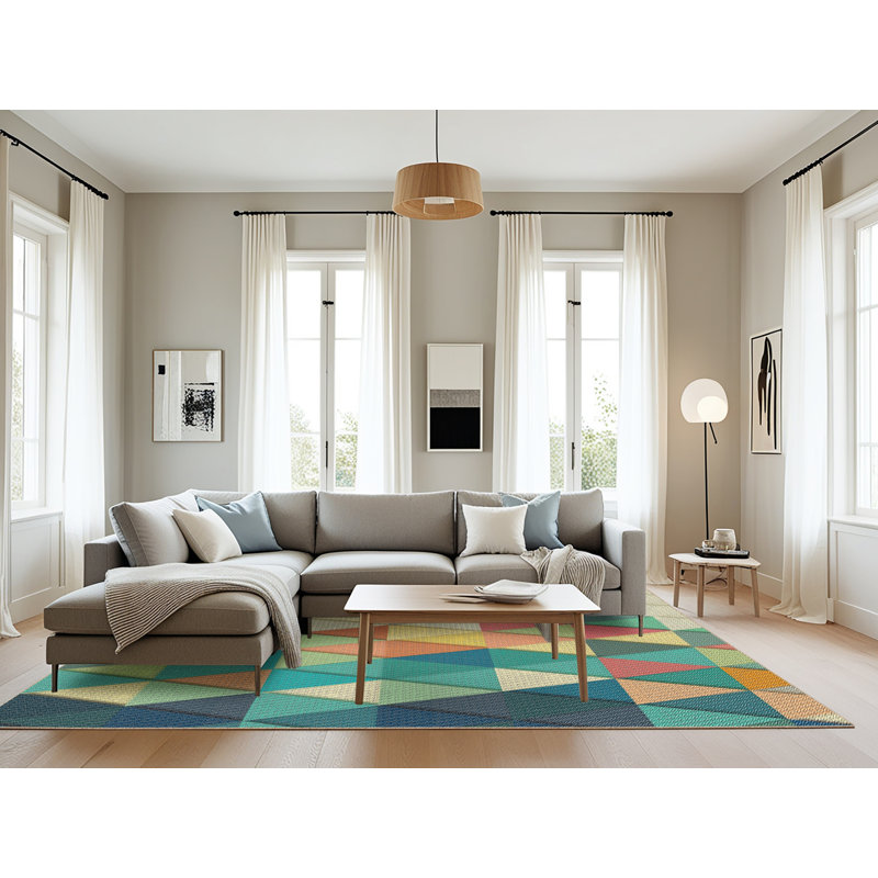 Tapis beige/vert/vert/zone orange patterned, Rectangle 8 pi x 10 pi