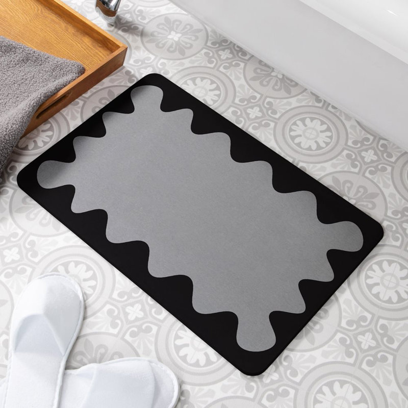 Non-Slip Bath Rug, Black/Grey
