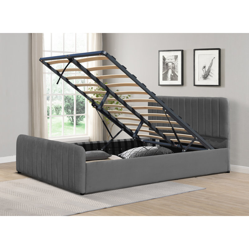 Upholstered Ottoman Bed, Double (4'6), Dark Grey