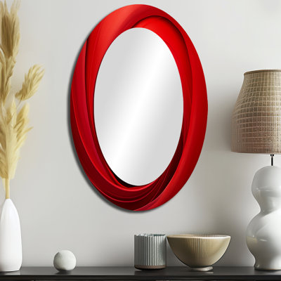 Red Perpetual Pulse Vortex I - Abstract Oval Decorative Mirror On Metal