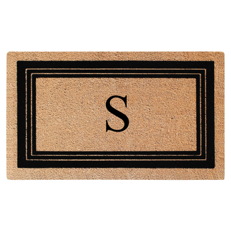 Monogrammed Triple Classic Border Natural Coir Door Mat with PVC Backing – Heavy-Duty, Anti-Shed & Easy to Clean, 39" x 24"