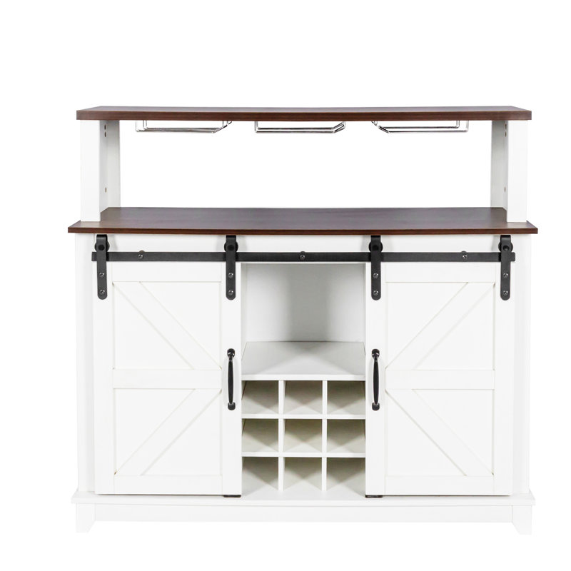 Armoire à vin de 47 po avec porte de grange coulissante, armoire buffet avec porte-bouteilles de vin, armoire de rangement pour la cuisine, la salle à manger 47 po
