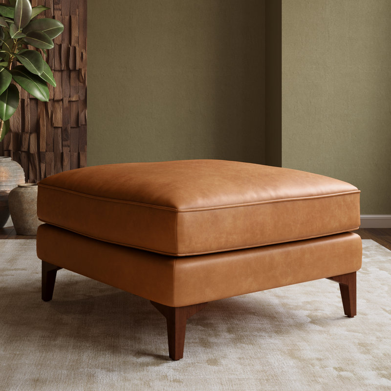 Repose-pieds en cuir véritable Essex, Cuir véritable brun clair