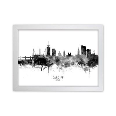 Cardiff Wales Skyline Black White City Name by Michael Tompsett - Print