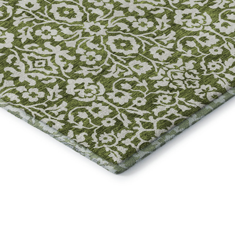Premium Machine Washable Prisco Olive Rug, Rectangle 3' x 5'