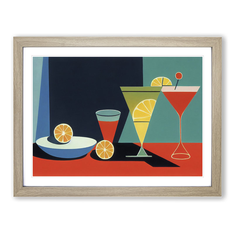 Retro Cocktail Vol.3 - Single Picture Frame Painting, 46cm H x 64cm W x 2cm D, Oak Framed