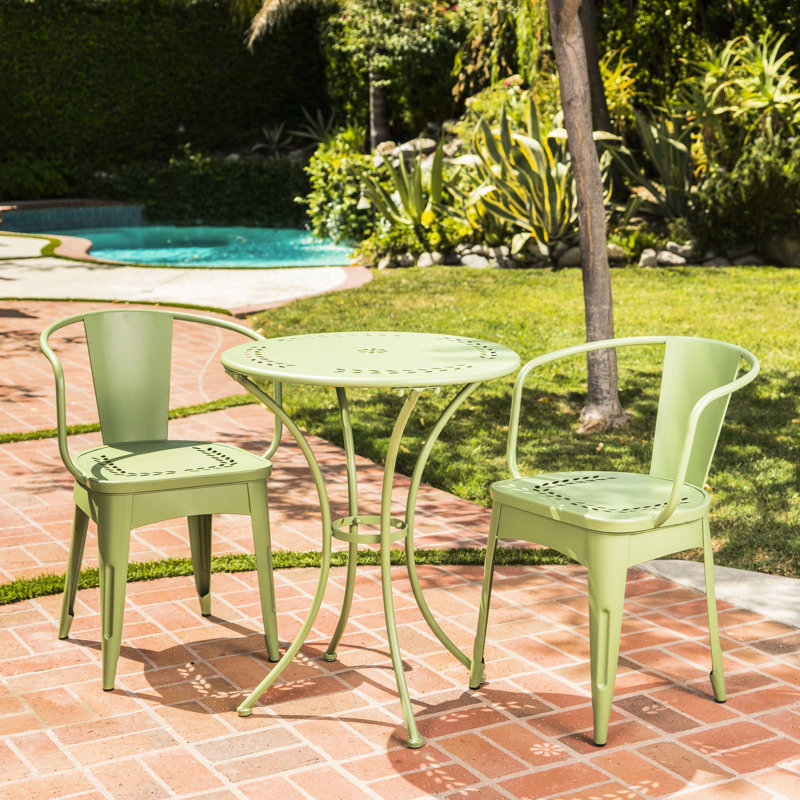 3 Pc Kd Metal Outdoor , Iron, Water-, 24.19"X24.19" Table & Chairs, 29.5" High, 33.61Lb Piece Iron Bistro For Use, 29.5"X24.19"X24.19", 33.61Lb,