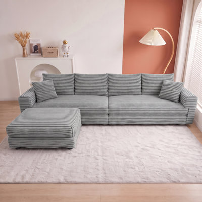 102.4" Modern Comfy Deep Seat Cloud Sofa, Convertible Lounge Couch with Soft Pillows and Movable Ottoman