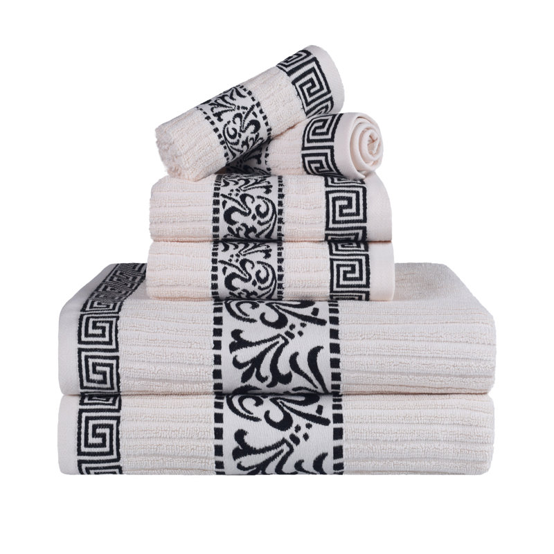 Ensemble de serviettes décoratives modernes en coton 6 pièces BNM, Ivoire / noir