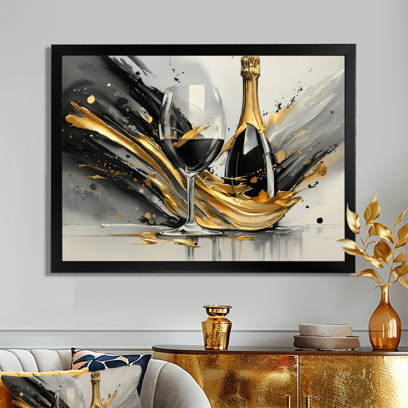 Luxueuse explosion de champagne - art mural vin et champagne, H 12 po x l 20 po, Noir
