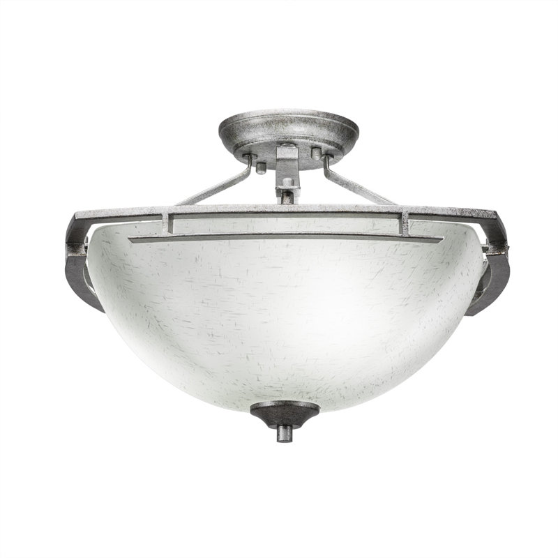 Uptowne Semi-Flush With 3 Bulbs Shown With 13.5" White Muslin Glass, Aged Silver