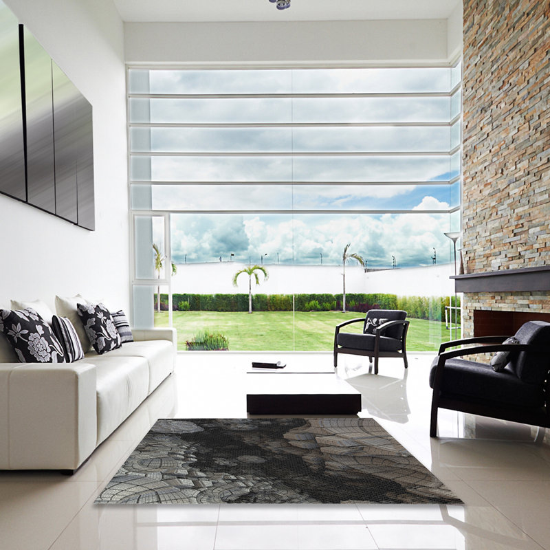 Tapis noir/gris à motifs, Carré 7 pi