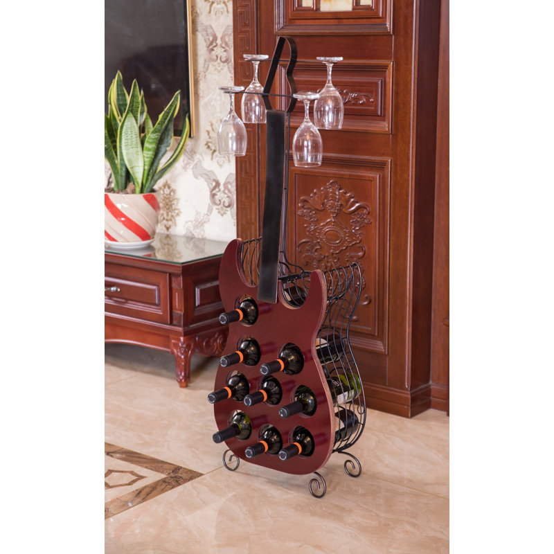 Verna 9 Bottle Floor Wine Bottle & Glass Rack in Bronze