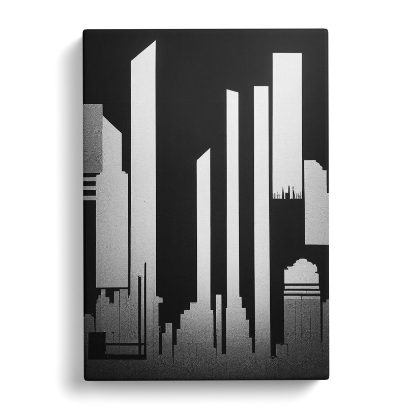 Monochrome City Skyline Abstract No.5 - Wall Art, 60cm H x 40cm W x 3cm D, Wrapped Canvas