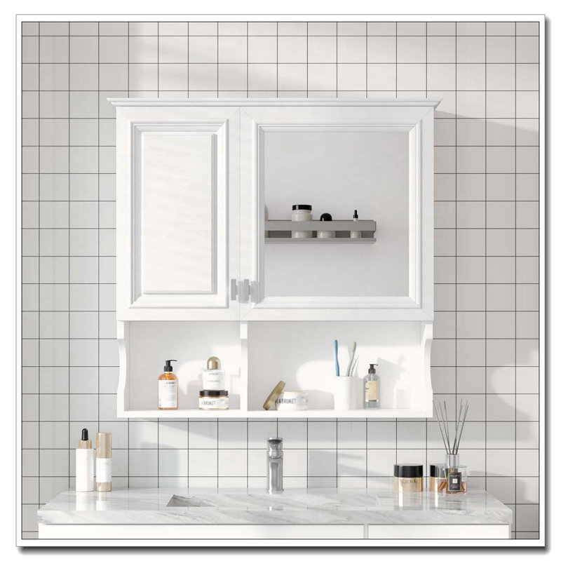 Wall Mounted Mirror Medicine Cabinet with Adjustable Shelf, White