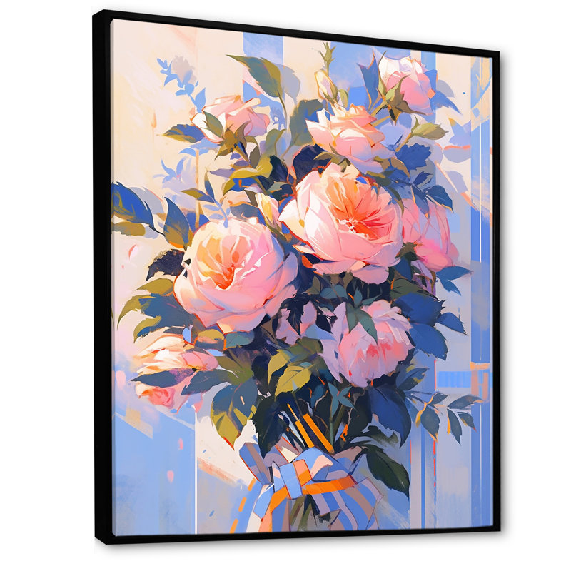 Peony Whisperes Bouquet - Peony Wall Art Living Room, Cadre flottant noir, H 40 po x l 30 po x P 1,5 po