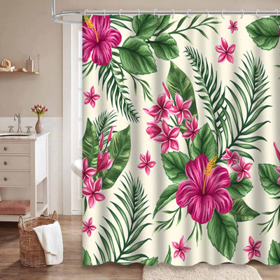 Rideau de douche imperméable à motif aquarelle et hibiscus à motif floral avec 12 crochets
