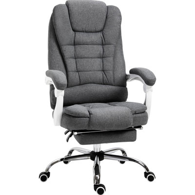 Dark Grey Linen Office Chair With Footrest, Reducing Discomfort Ergonomic Fabric For Reduced Fatigue