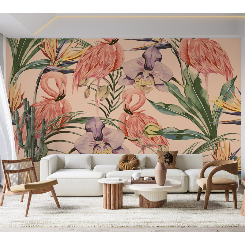Murale pelez et collez de qualité supérieure - motif tropical Flamingo, L 40 po x l 60 po