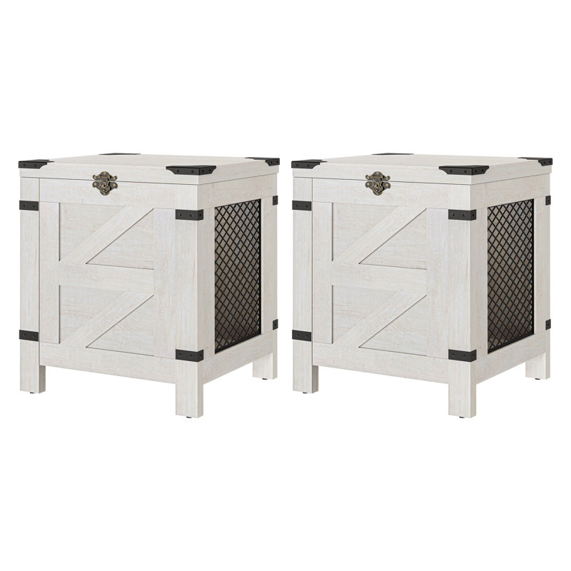 Lift Top End Table,Set Of 2 Nightstand With Rustic Lock And Storage Cabinet  For Small Spaces,Side Table For Living Room And Bedroom, Antique White