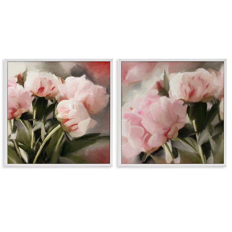 «Soft Soft Peony Arrangement» par Dan Meneely, Giclée encadrée blanc bord de mer, H 12 po x l 12 po