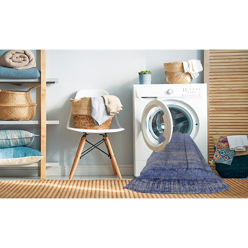 Tapis 100% moderne 2797 de style Mid-Century lavable à la machine, Carré 6 pi