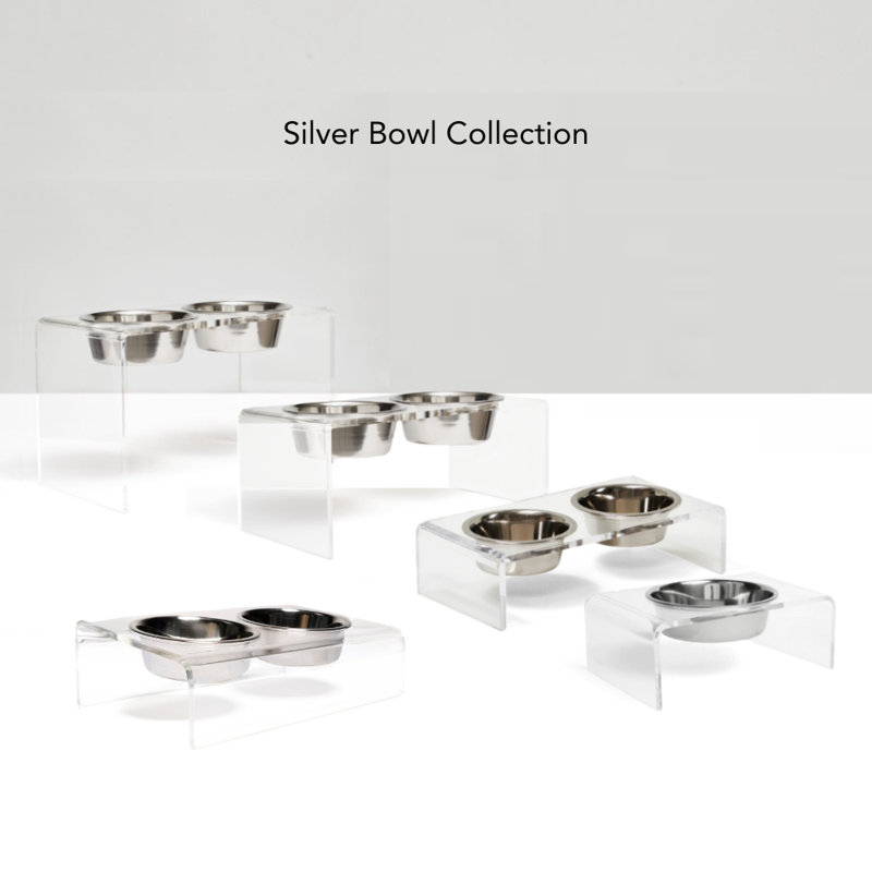 Tall Clear Triple Dog Bowl Feeder with Bowls, Silver
