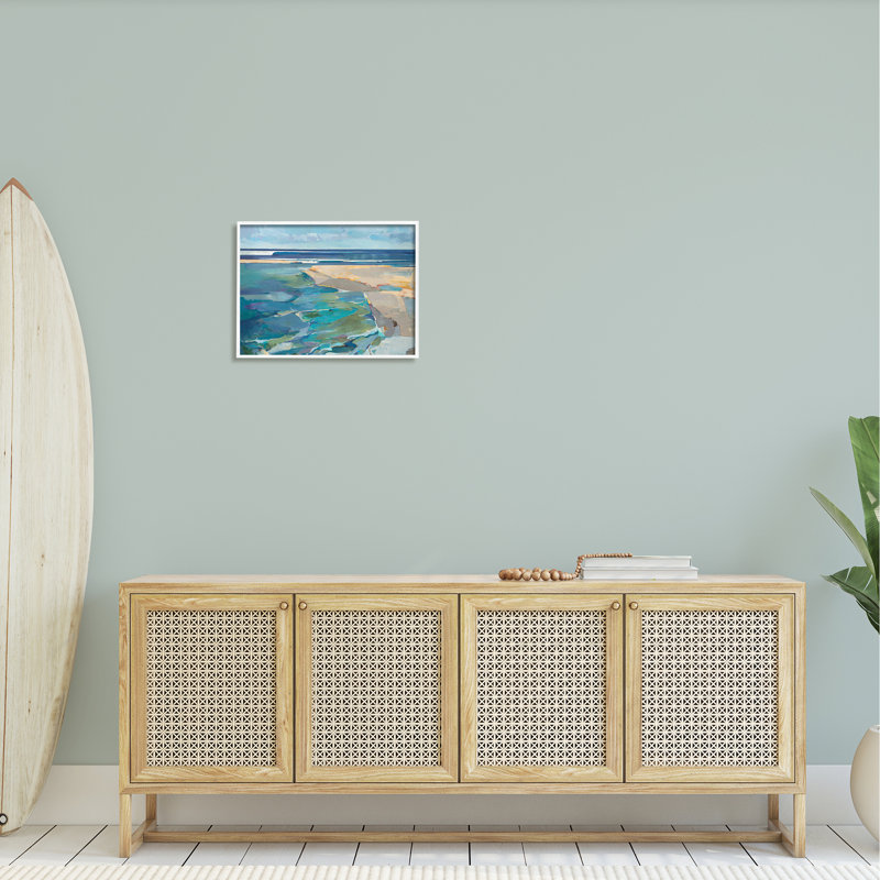 Plage abstraite par Tiers et mur - reproduction d'art, H 20 po x l 16 po x P 1,5 po, Giclée encadrée blanc bord de mer