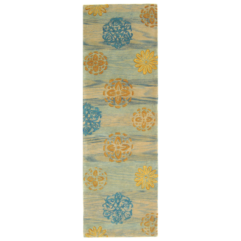 Charbonneau Drive Hand Tufted Wool Pile Floral Rug, Runner 2'6" x 12'