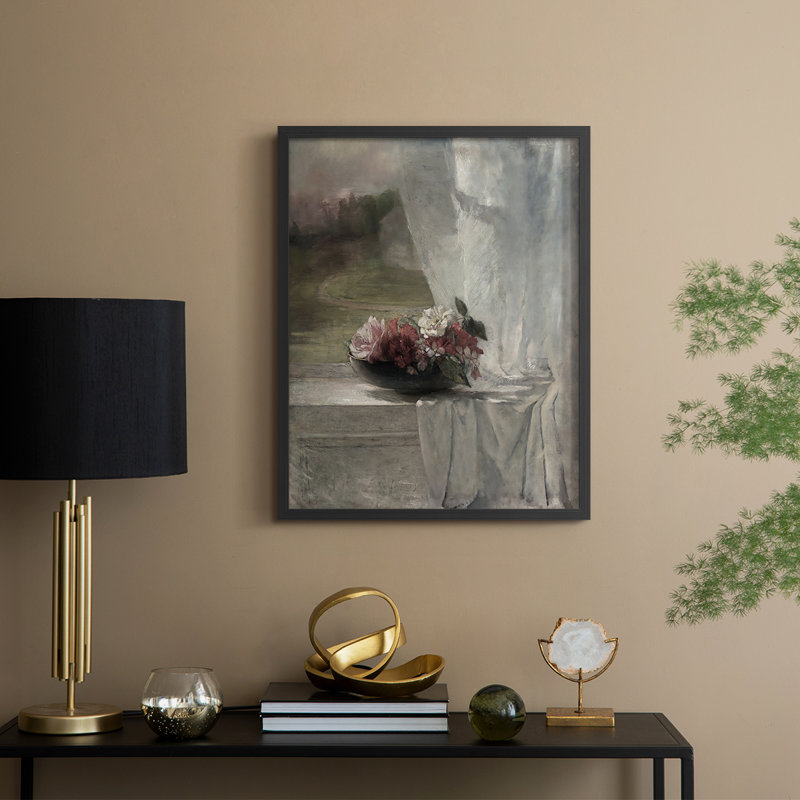 Vintage Floral Print CLI Framed Print - Solid Wood, Black, 30" H x 24" W